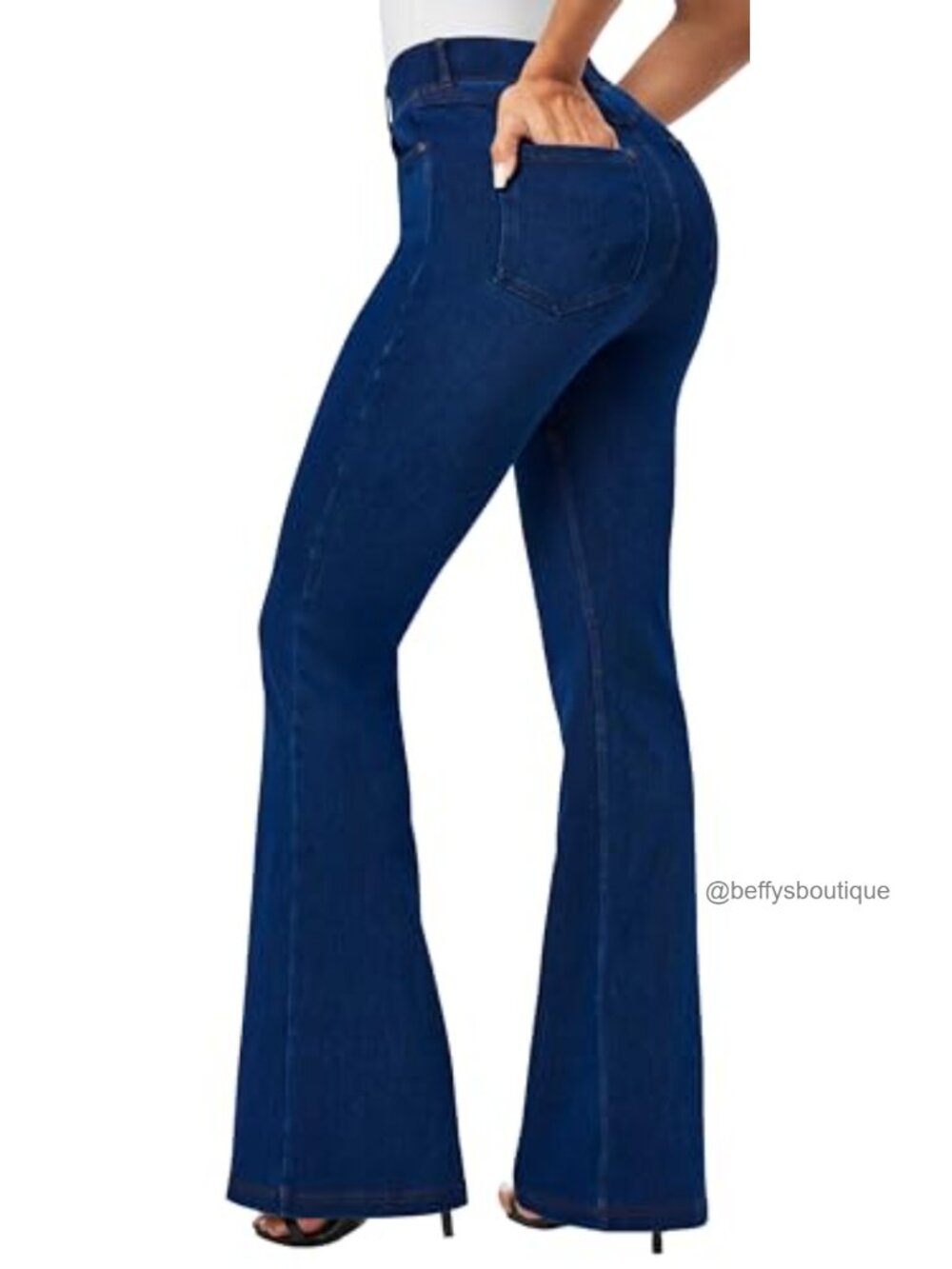 Heathyoga Stretchy Bell Bottom Jeans Pull On Bootcut Flare High Waist Tummy